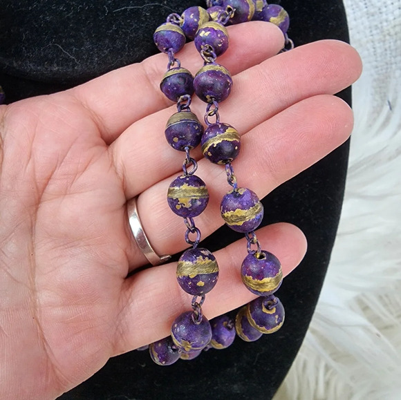 Vintage Distressed brass‎ bead necklace - Picture 2 of 5